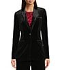 Calvin Klein Velvet Notch Collar One Button Blazer, Color:Black - Image 2
