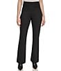 Color:Black - Image 1 - Wide Waistband Flared Leg Pull-On Pants