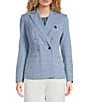Calvin Klein Windowpane Twill Peak Lapel Long Sleeve Double Breasted Jacket, Color:Flint/Cream - Image 3