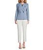 Calvin Klein Windowpane Twill Peak Lapel Long Sleeve Double Breasted Jacket, Color:Flint/Cream - Image 5