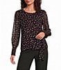 Calvin Klein Woven Chiffon Pooka Dot Crew Keck Long Sleeve Blouse - Image 1