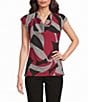 Calvin Klein Woven Georgette Abstract Print Cowl Neck Cap Sleeve Pullover Blouse - Image 1