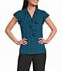 Calvin Klein Woven Georgette Point Collar Cap Sleeve Ruffle Front Blouse - Image 1