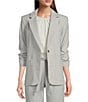 Color:Galaxy - Image 1 - Woven Notch Lapel 3/4 Scrunched Sleeve Coordinating Button Front Jacket