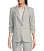 Color:Galaxy - Image 4 - Woven Notch Lapel 3/4 Scrunched Sleeve Coordinating Button Front Jacket