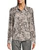 Color:Black/Ash - Image 1 - Woven Snake Print Point Collar Long Sleeve Button-Front Shirt