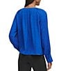 Color:Klein Blue - Image 2 - Woven Tiled Chiffon V-Neck Long Sleeve Blouse
