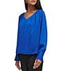 Color:Klein Blue - Image 4 - Woven Tiled Chiffon V-Neck Long Sleeve Blouse
