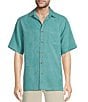 Caribbean Big & Tall Bird of Paradise Textured Short Sleeve Woven Shirt, Color:Aqua - Image 1