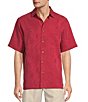 Caribbean Big & Tall Bird of Paradise Textured Short Sleeve Woven Shirt, Color:Berry - Image 1