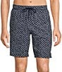 Color:Dark Navy - Image 1 - Big & Tall Fish Geo Comfort Stretch 9#double; and 11#double; Inseam Swim Trunks