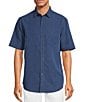 Color:Dark Blue - Image 1 - Big & Tall Palm Paradise Short Sleeve Woven Jacquard Shirt