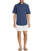 Color:Dark Blue - Image 3 - Big & Tall Palm Paradise Short Sleeve Woven Jacquard Shirt
