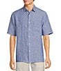 Color:Medium Blue - Image 1 - Big & Tall Short Sleeve Solid Linen Woven Shirt