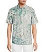 Color:White - Image 1 - Big & Tall Short Sleeve Tropical Print Linen Blend Woven Shirt