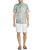Color:White - Image 3 - Big & Tall Short Sleeve Tropical Print Linen Blend Woven Shirt
