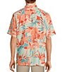 Color:Peach - Image 2 - Big Retro Floral Print Short Sleeve Woven Shirt