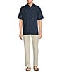 Color:Navy - Image 3 - Embroidered Navy Short Sleeve Woven Shirt