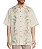 Color:Winter White - Image 1 - Embroidered Pineapple Short Sleeve Woven Shirt