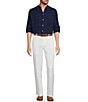 Color:White - Image 3 - Classic Fit Flat Front Fancy Linen Pants