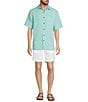 Color:White - Image 3 - Flat Front Linen Blend Poly 9#double; Inseam Shorts