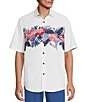 Color:White - Image 1 - Floral Poly Modal Short Sleeve Shirt