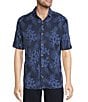 Color:Navy - Image 1 - Floral Poly Modal Short Sleeve Shirt
