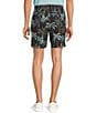 Caribbean Isle Breeze Flat Front Palm Print Performance Stretch 7#double; Inseam Shorts, Color:Black - Image 2