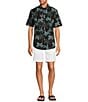 Color:Black - Image 3 - Isle Breeze Palm Tree Printed Performance Stretch Short Sleeve Woven Shirt