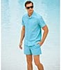 Color:Bright Aqua - Image 2 - Mini Flamingo Cabana Short Sleeve Woven Swim Shirt