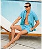 Color:Bright Aqua - Image 3 - Mini Flamingo Cabana Short Sleeve Woven Swim Shirt