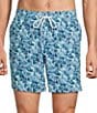 Caribbean Palm Grid 6#double; Inseam Swim Trunks - Image 1