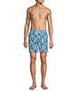 Caribbean Palm Grid 6#double; Inseam Swim Trunks - Image 3