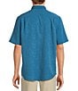 Color:Cadet Blue - Image 2 - Palm Paradise Jacquard Solid Short Sleeve Shirt