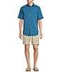 Color:Cadet Blue - Image 3 - Palm Paradise Jacquard Solid Short Sleeve Shirt