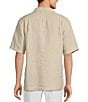 Color:Natural - Image 2 - Relaxed Palm Print Embroidery Linen Short Sleeve Woven Shirt