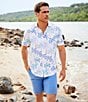 Caribbean Palm Print Performance Stretch Short Sleeve Woven Shirt, Color:White - Image 5