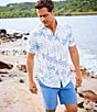 Caribbean Palm Print Performance Stretch Short Sleeve Woven Shirt, Color:White - Image 6