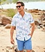 Caribbean Palm Print Performance Stretch Short Sleeve Woven Shirt, Color:White - Image 7