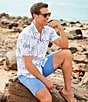 Caribbean Palm Print Performance Stretch Short Sleeve Woven Shirt, Color:White - Image 8