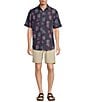 Color:Dark Navy - Image 3 - Pineapple Print Poly Modal Short Sleeve Shirt