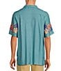 Color:Ocean Green - Image 2 - Printed Rayon Floral Panel Short Sleeve Woven Camp Shirt