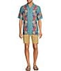 Color:Ocean Green - Image 3 - Printed Rayon Floral Panel Short Sleeve Woven Camp Shirt