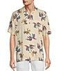 Color:Cream - Image 1 - Printed Rayon Sunset Palms Short Sleeve Woven Camp Shirt