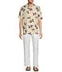 Color:Cream - Image 3 - Printed Rayon Sunset Palms Short Sleeve Woven Camp Shirt