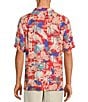Color:Red - Image 2 - Printed Rayon Tropical Flamingo Short Sleeve Woven Camp Shirt