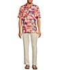 Color:Red - Image 3 - Printed Rayon Tropical Flamingo Short Sleeve Woven Camp Shirt