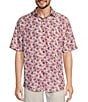 Color:White/Pink - Image 1 - Small Leaves Print Poly Modal Short Sleeve Shirt
