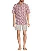 Color:White/Pink - Image 3 - Small Leaves Print Poly Modal Short Sleeve Shirt