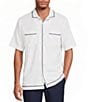 Caribbean Solid Cross Hatch Short Sleeve Woven Camp Shirt - Image 1